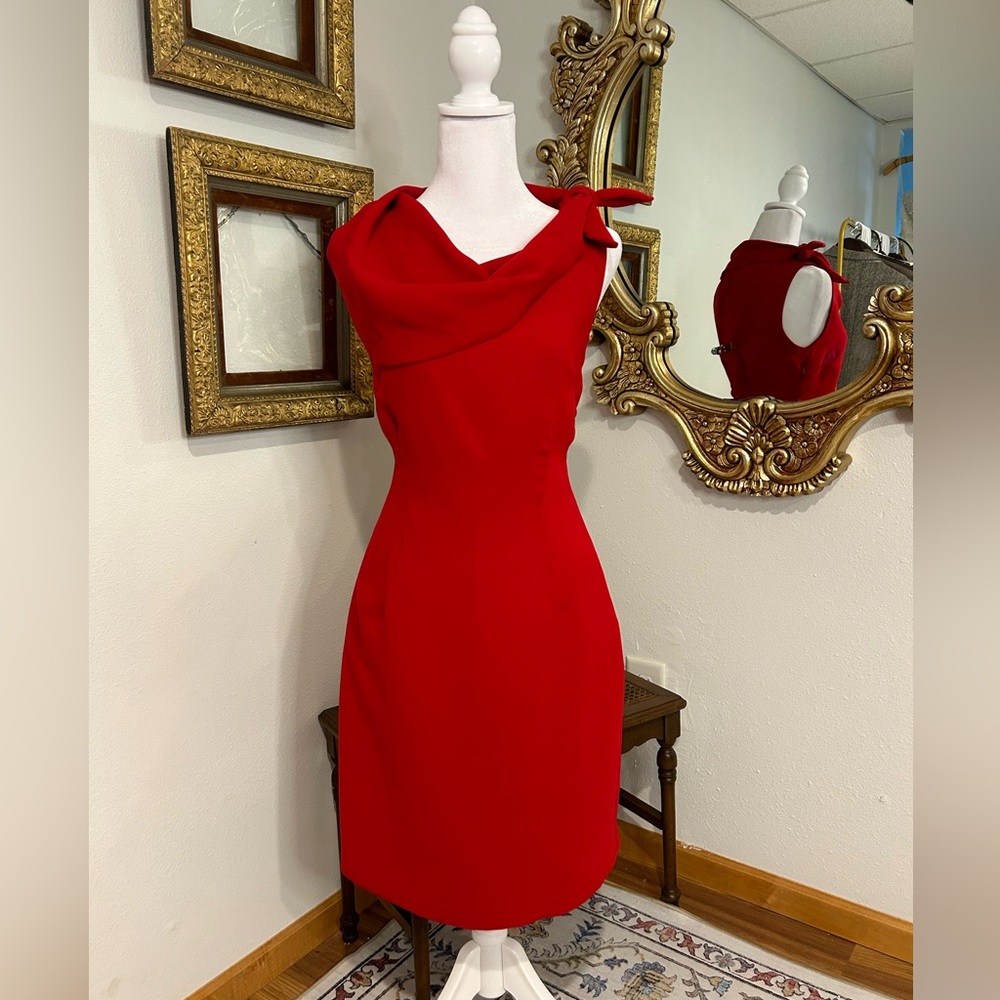 Vintage Derhy Red Cowl Neck Mini Dress Size Medium
